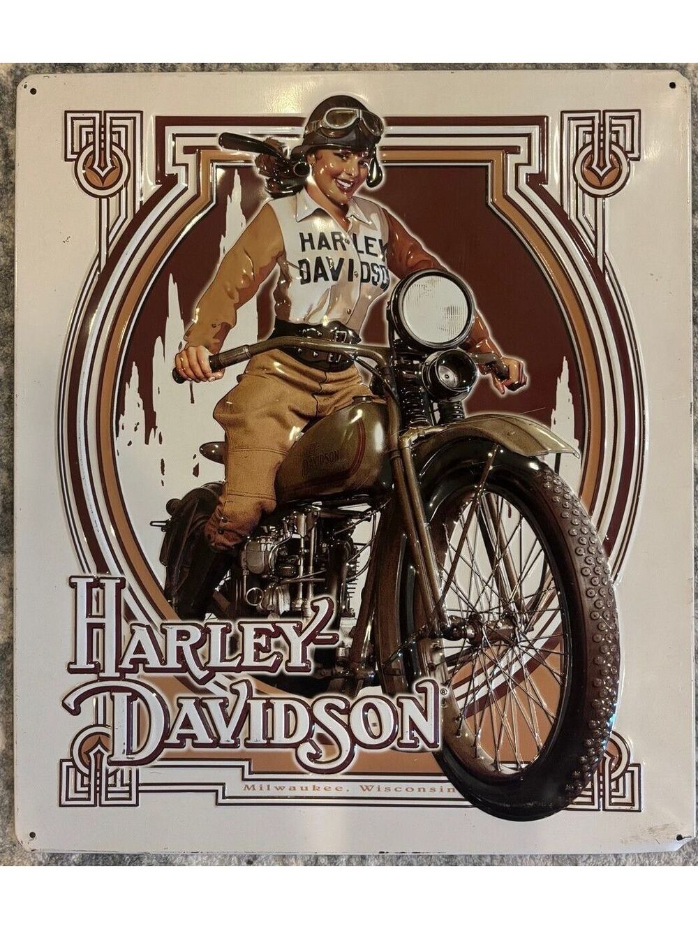 Harley Davidson Nouveau Babe Metal Sign 2011 Ande Rooney Embossed Wall Decor